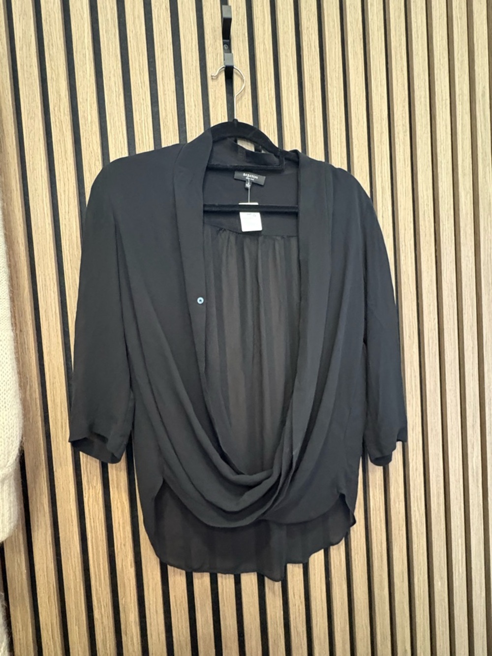 Babaton Black Draped Open-Front silk Blouse